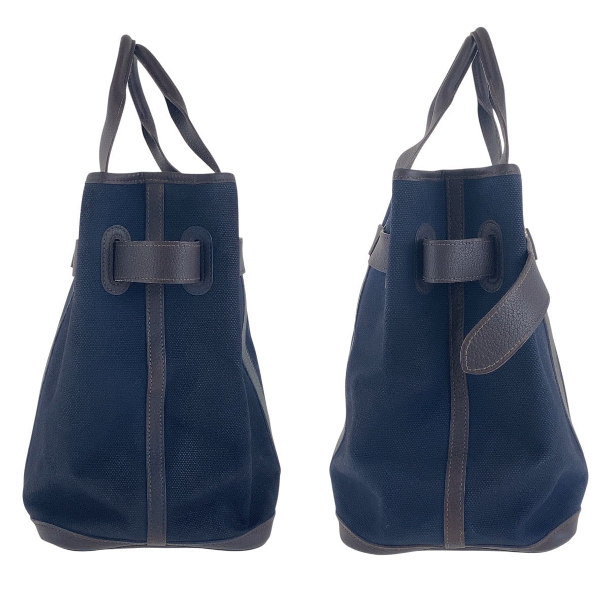 16998
HERMES エルメス プティットサンチュールMM ネイビー ブラウン シルバー金具 キャンバス / レザー トートバッグ ハンドバッグ 男女兼用 □J刻印  メンズ AB62