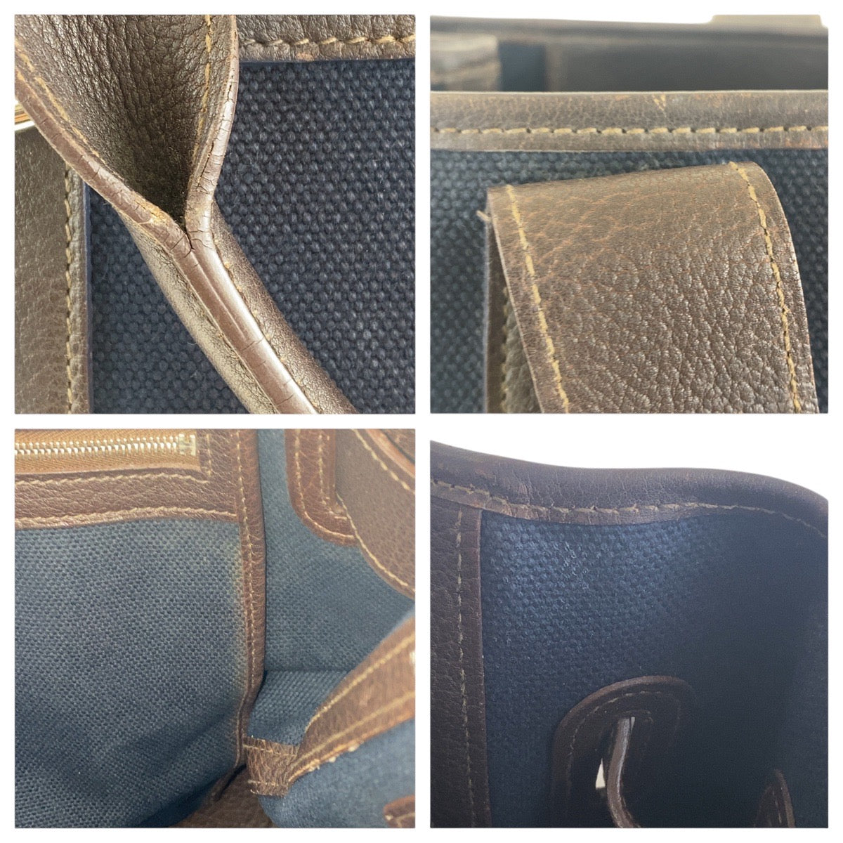 16998
HERMES エルメス プティットサンチュールMM ネイビー ブラウン シルバー金具 キャンバス / レザー トートバッグ ハンドバッグ 男女兼用 □J刻印  メンズ AB62