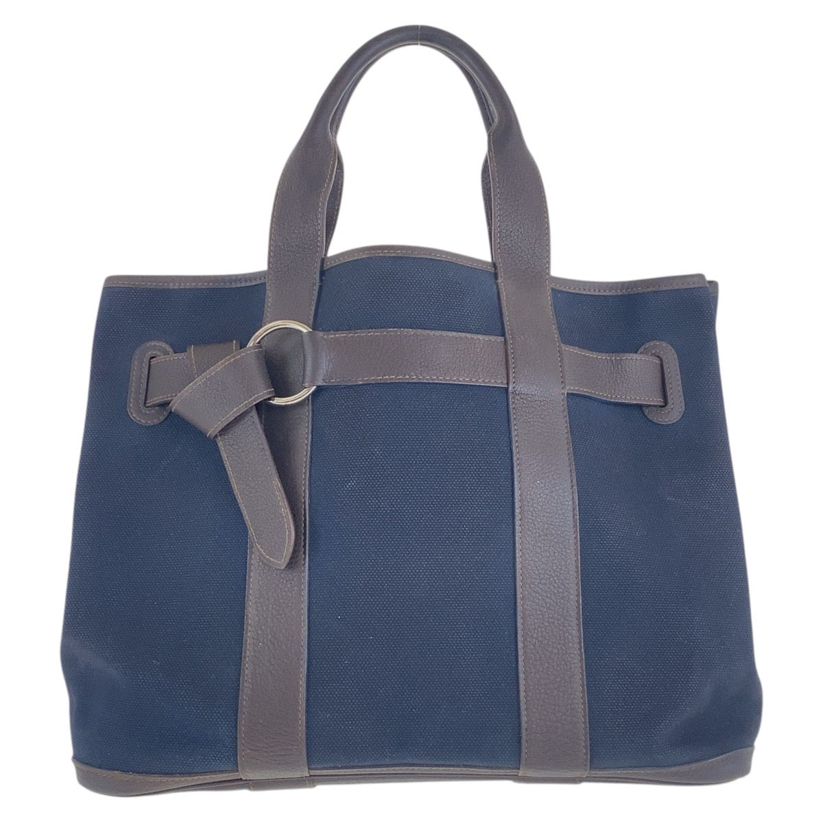 16998
HERMES エルメス プティットサンチュールMM ネイビー ブラウン シルバー金具 キャンバス / レザー トートバッグ ハンドバッグ 男女兼用 □J刻印  メンズ AB62