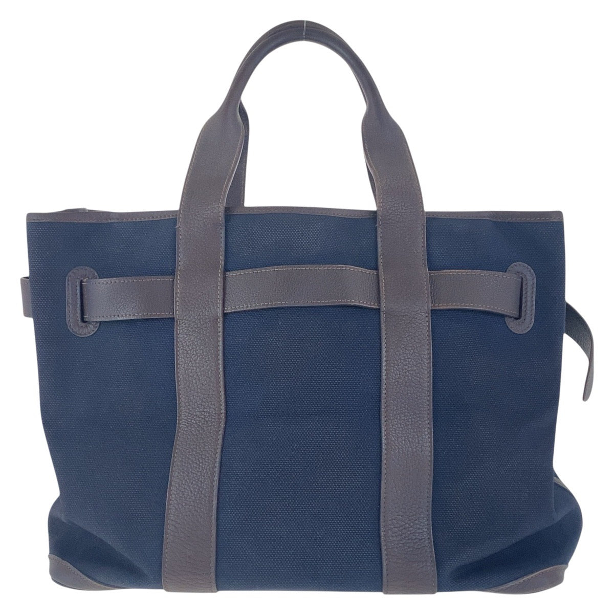 16998
HERMES エルメス プティットサンチュールMM ネイビー ブラウン シルバー金具 キャンバス / レザー トートバッグ ハンドバッグ 男女兼用 □J刻印  メンズ AB62