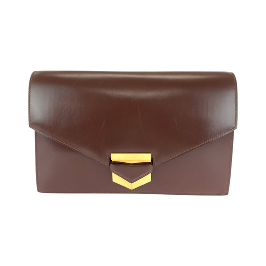 17001
HERMES エルメス ヴィンテージ ファコ ブラウン ゴールド金具 レザー クラッチバッグ セカンドバッグ  レディース ABP120