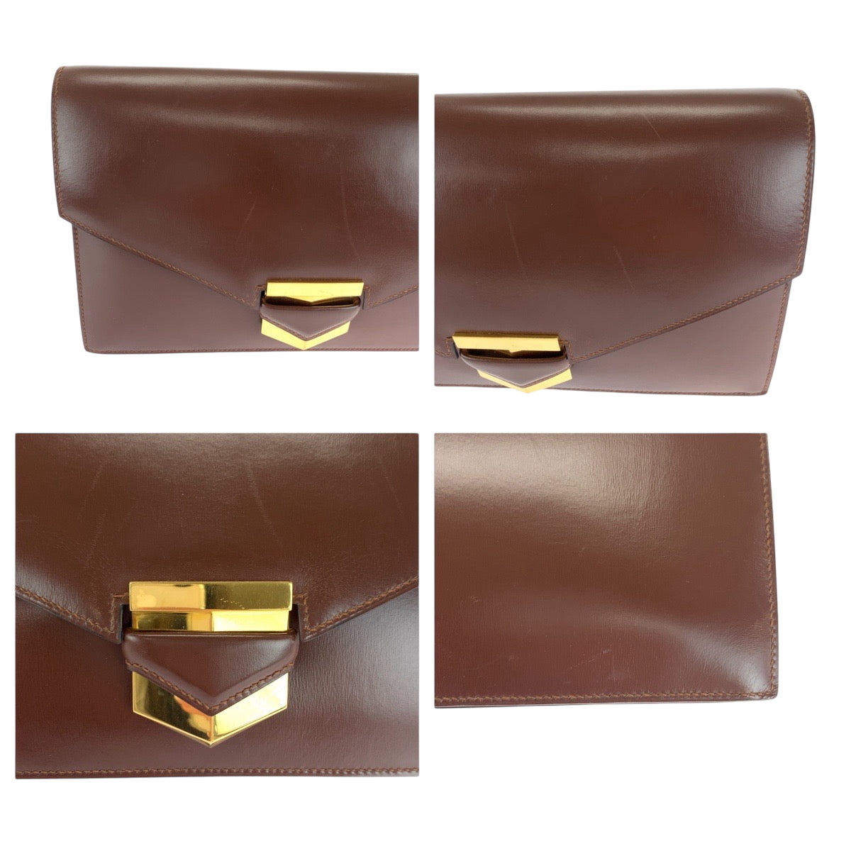17001
HERMES エルメス ヴィンテージ ファコ ブラウン ゴールド金具 レザー クラッチバッグ セカンドバッグ  レディース ABP120