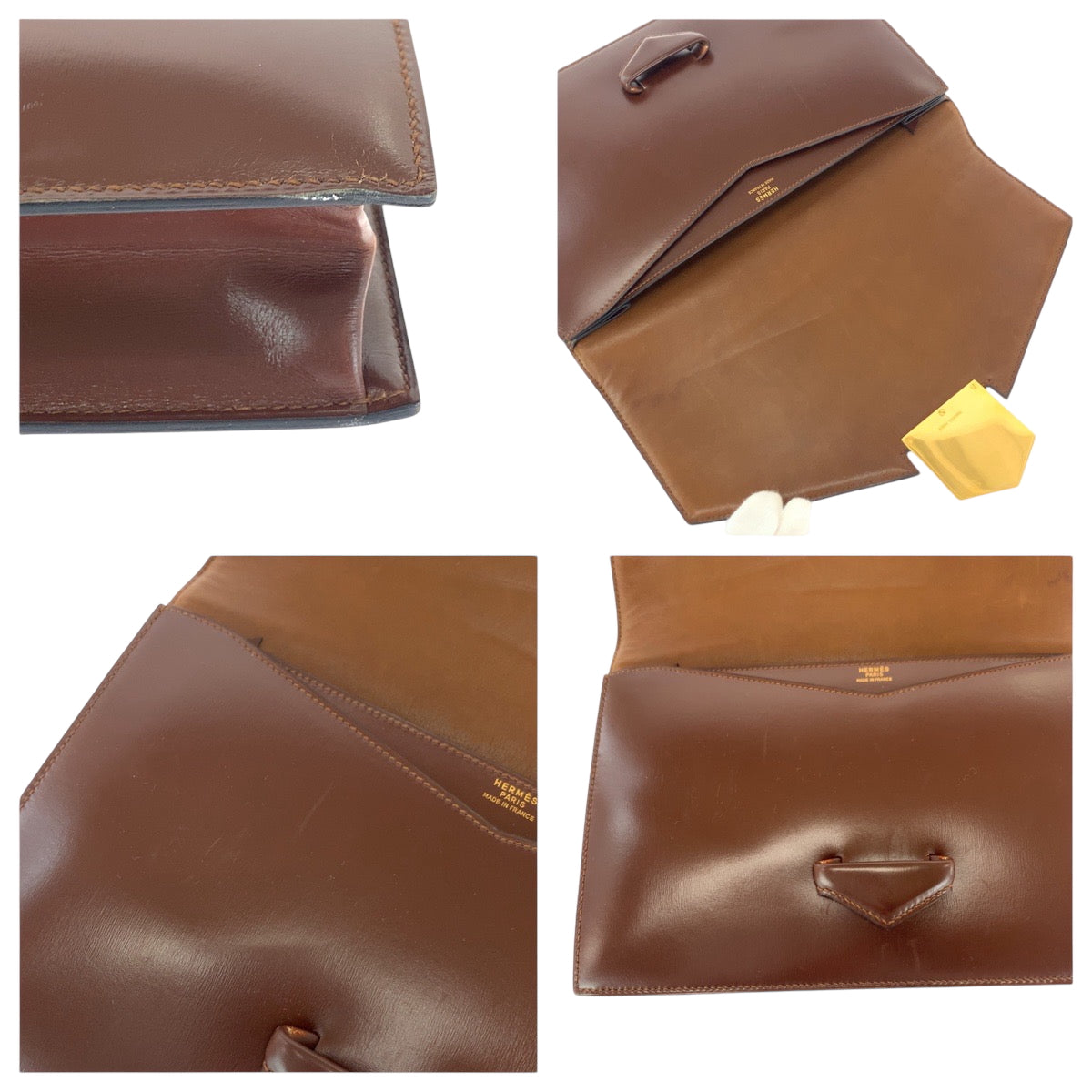 17001
HERMES エルメス ヴィンテージ ファコ ブラウン ゴールド金具 レザー クラッチバッグ セカンドバッグ  レディース ABP120