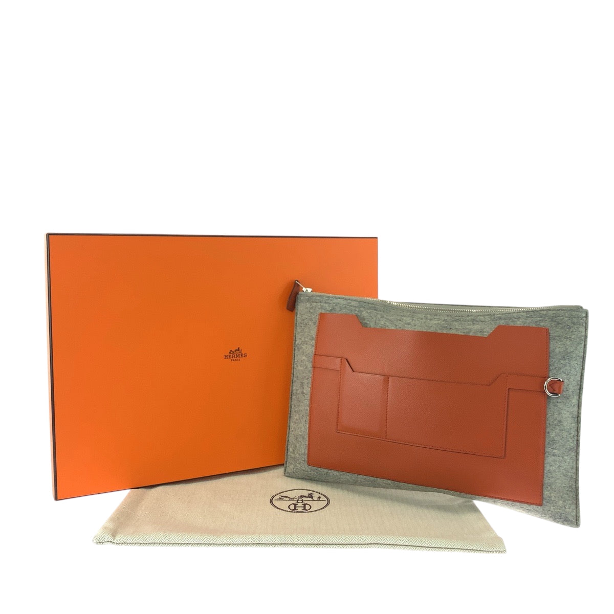 17002
HERMES エルメス トゥードゥー37 グレー オレンジ シルバー金具 フェルト / ヴォーエプソン クラッチバッグ セカンドバッグ T刻印  レディース ABP48