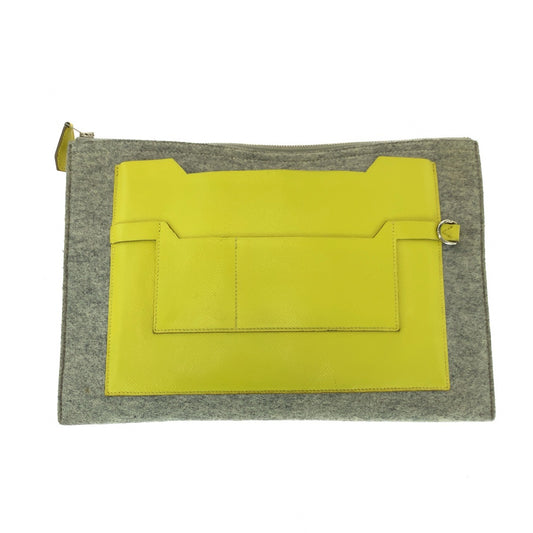 17003
HERMES エルメス トゥードゥー37 グリクレール イエローザンジバル フェルト / ヴォーエプソン クラッチバッグ セカンドバッグ A刻印 メンズ AB42