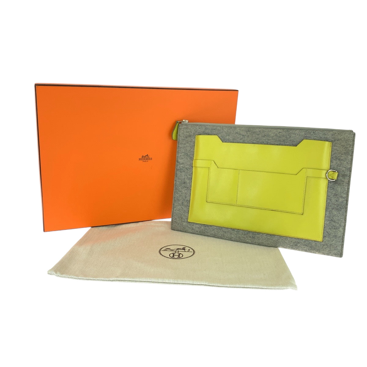 17003
HERMES エルメス トゥードゥー37 グリクレール イエローザンジバル フェルト / ヴォーエプソン クラッチバッグ セカンドバッグ A刻印 メンズ AB42