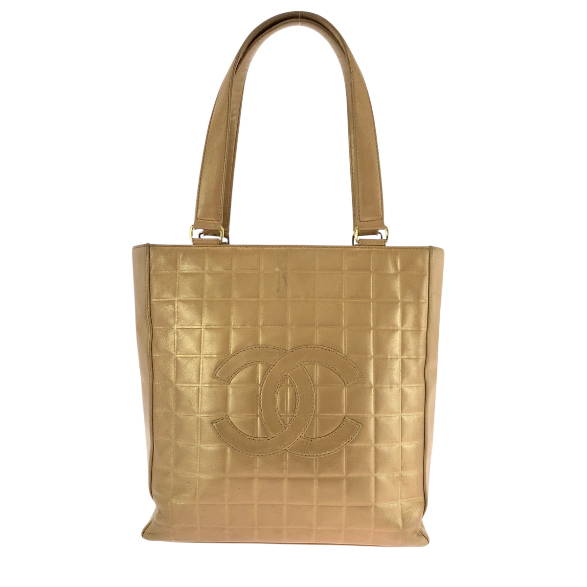 17007
CHANEL シャネル ヴィンテージ チョコバー ココマーク ブロンズ ゴールド金具 ラムスキン トートバッグ ショルダーバッグ レディース AB76