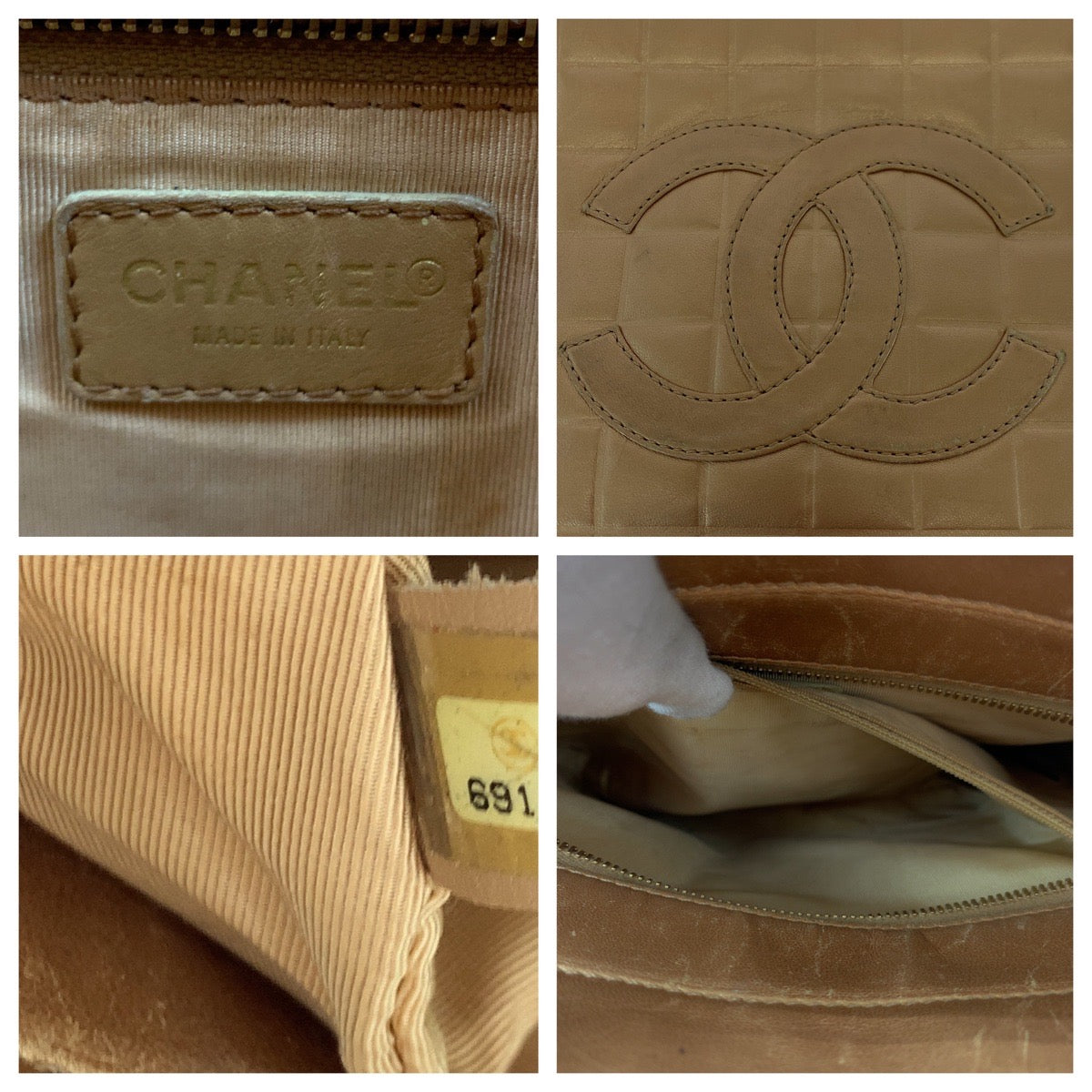 17007
CHANEL シャネル ヴィンテージ チョコバー ココマーク ブロンズ ゴールド金具 ラムスキン トートバッグ ショルダーバッグ レディース AB76