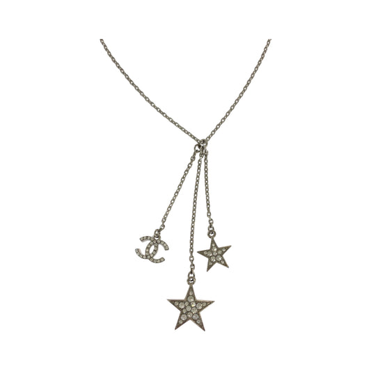 17008
CHANEL シャネル ラインストーン ココマーク スター シルバー メッキ ネックレス 03 P刻印  レディース