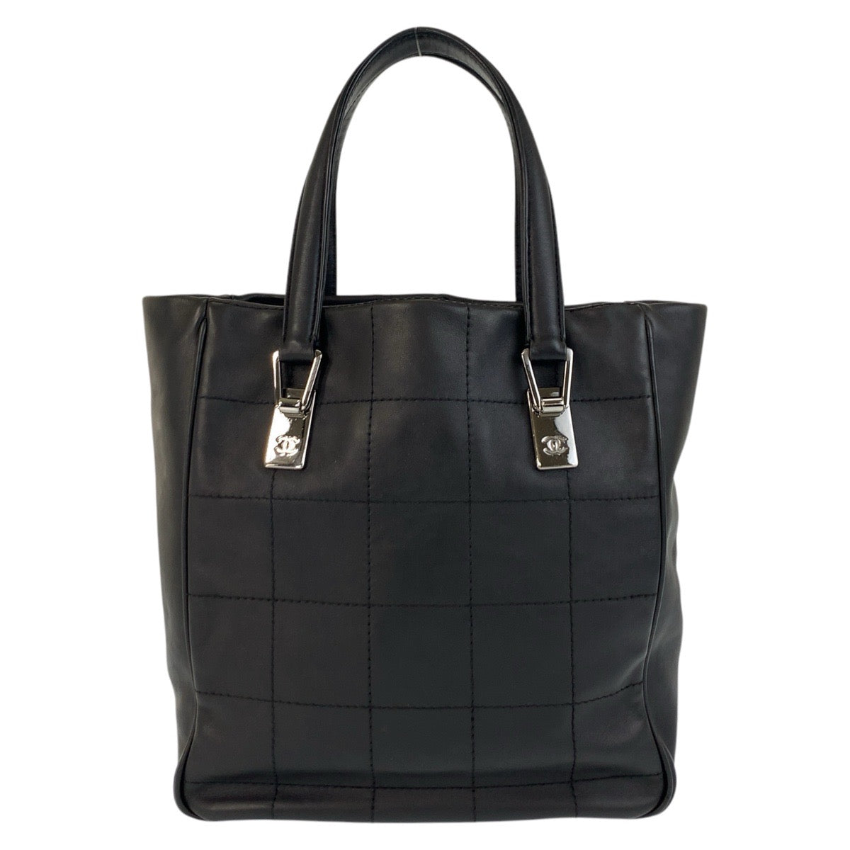 17010
CHANEL シャネル チョコバー ブラック 黒 シルバー金具 レザー トートバッグ ハンドバッグ  レディース ABP85
