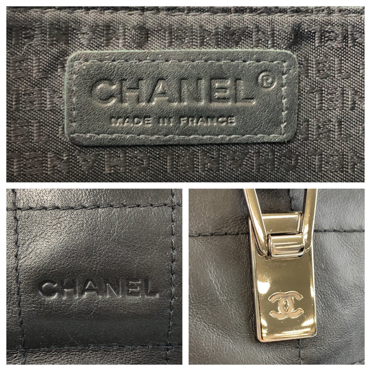 17010
CHANEL シャネル チョコバー ブラック 黒 シルバー金具 レザー トートバッグ ハンドバッグ  レディース ABP85