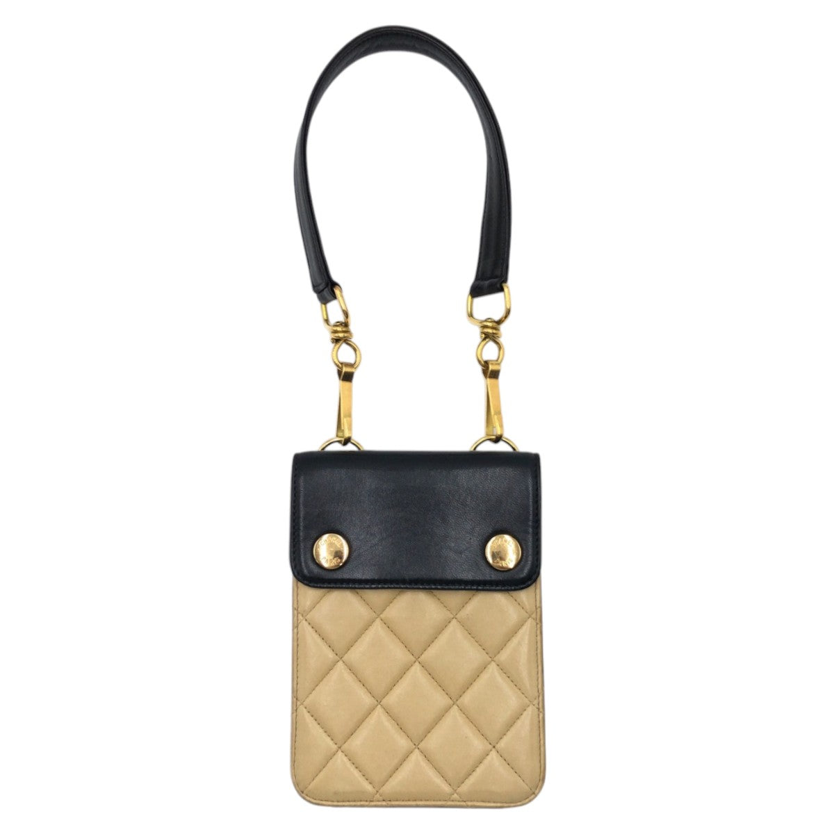 17013
CHANEL シャネル ヴィンテージ マトラッセ バイカラー ベージュ ブラック 黒 ラムスキン ショルダーバッグ ポーチ レディース ABP120