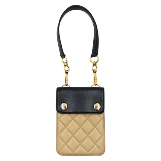 17013
CHANEL シャネル ヴィンテージ マトラッセ バイカラー ベージュ ブラック 黒 ラムスキン ショルダーバッグ ポーチ レディース ABP120