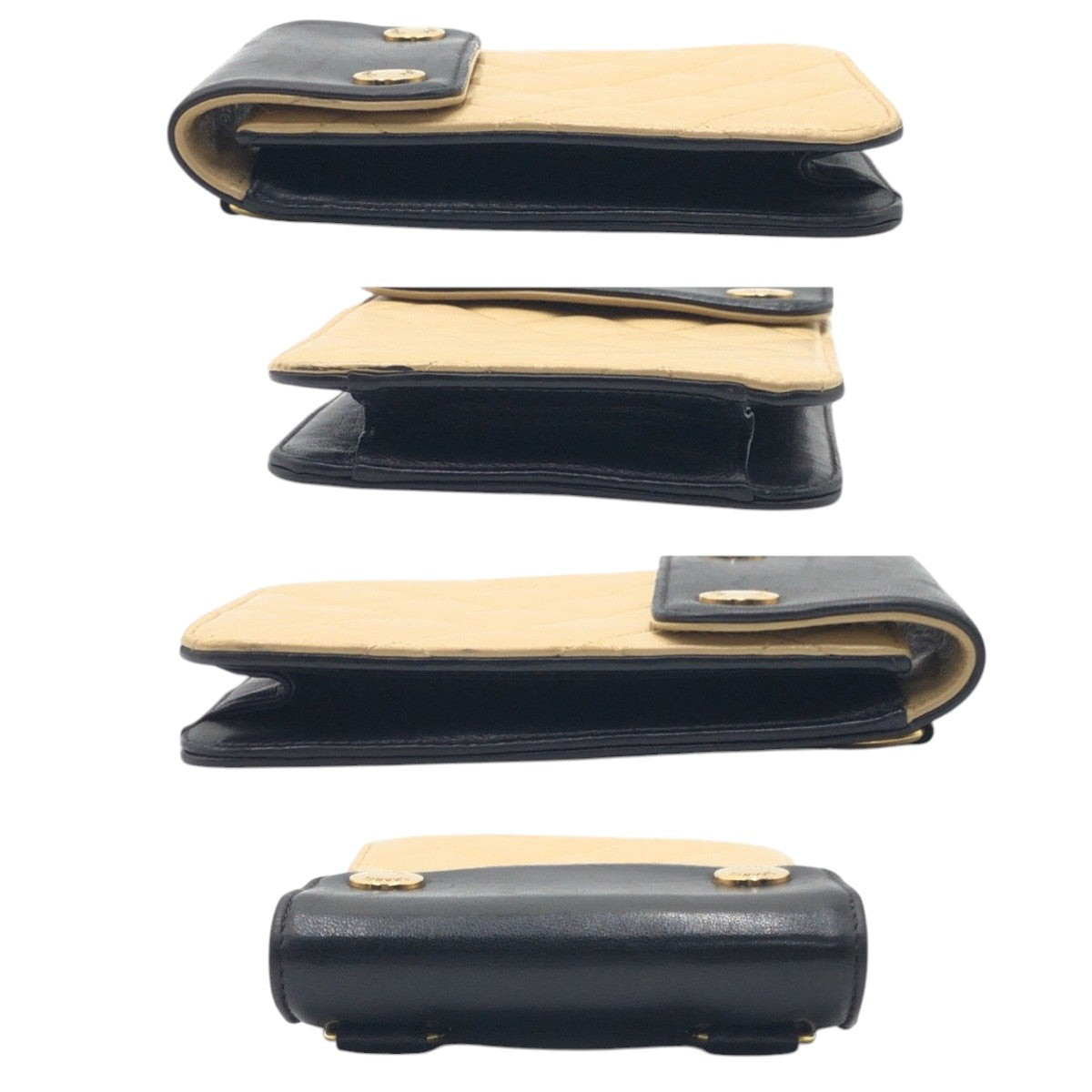 17013
CHANEL シャネル ヴィンテージ マトラッセ バイカラー ベージュ ブラック 黒 ラムスキン ショルダーバッグ ポーチ レディース ABP120