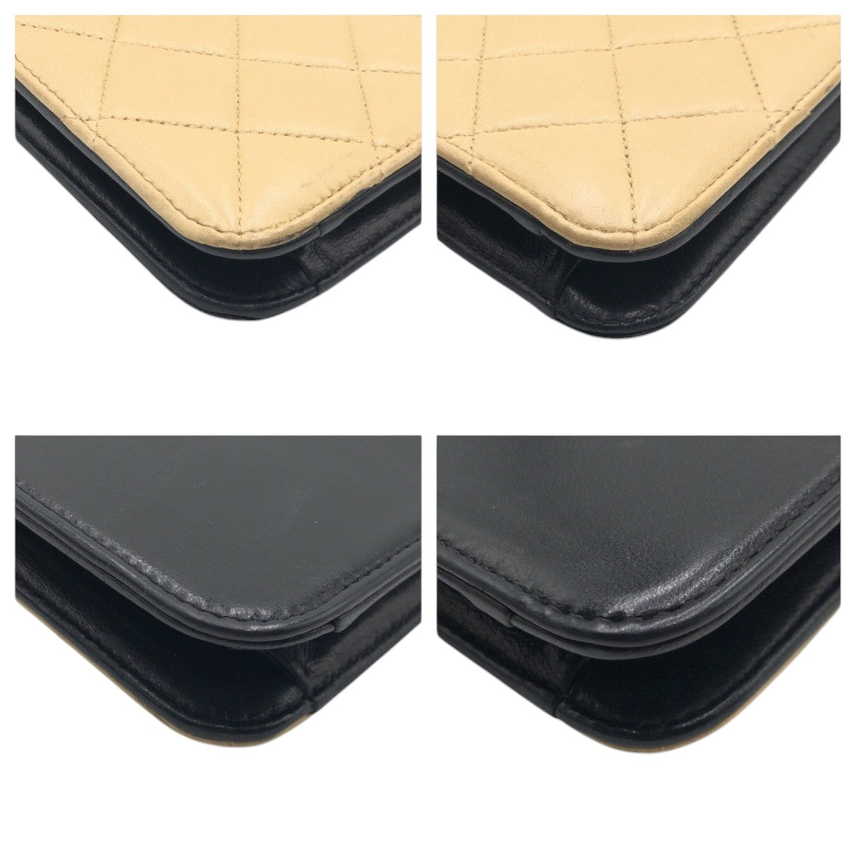 17013
CHANEL シャネル ヴィンテージ マトラッセ バイカラー ベージュ ブラック 黒 ラムスキン ショルダーバッグ ポーチ レディース ABP120