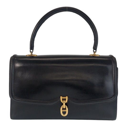 17014
HERMES エルメス ヴィンテージ シェーヌダンクル サック ア マン ブラック ゴールド金具 ボックスカーフ ハンドバッグ  レディース AB400