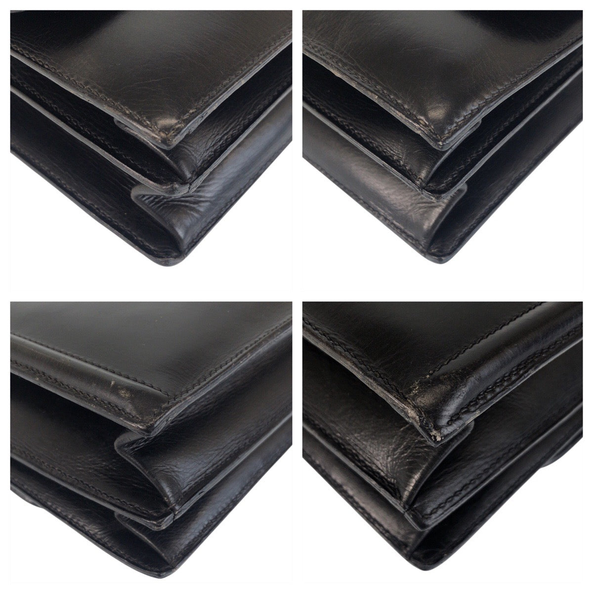 17014
HERMES エルメス ヴィンテージ シェーヌダンクル サック ア マン ブラック ゴールド金具 ボックスカーフ ハンドバッグ  レディース AB400