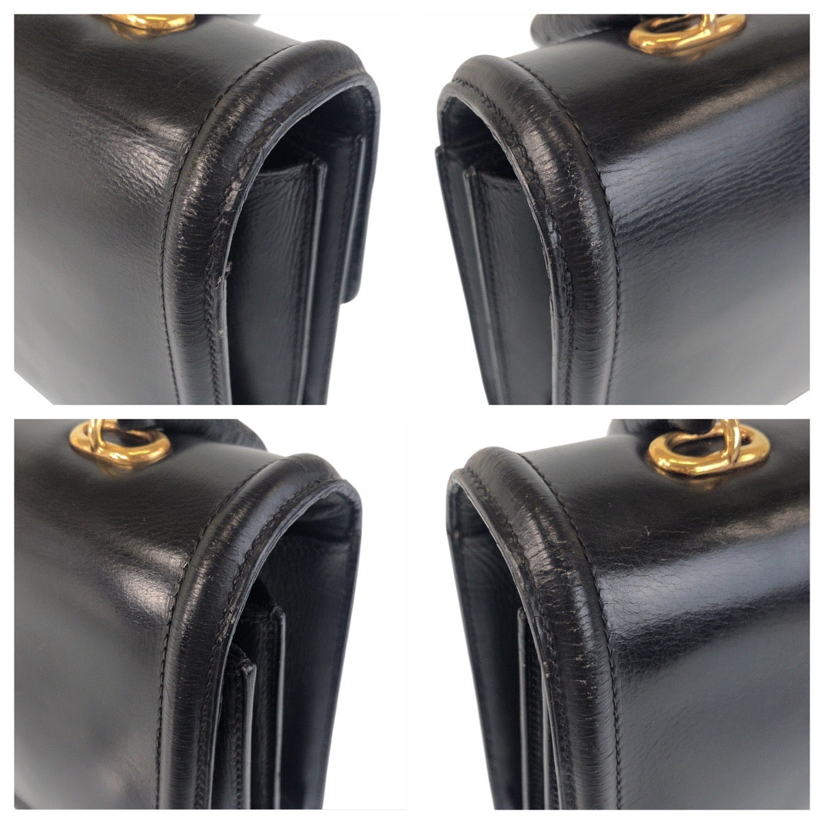 17014
HERMES エルメス ヴィンテージ シェーヌダンクル サック ア マン ブラック ゴールド金具 ボックスカーフ ハンドバッグ  レディース AB400