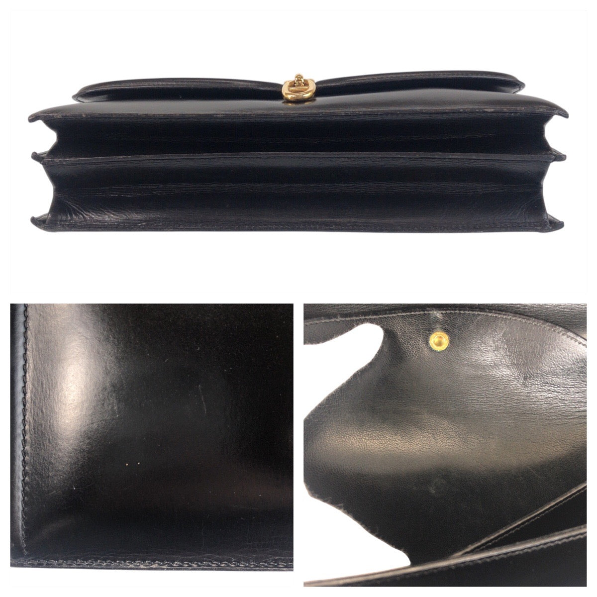 17014
HERMES エルメス ヴィンテージ シェーヌダンクル サック ア マン ブラック ゴールド金具 ボックスカーフ ハンドバッグ レディース AB400