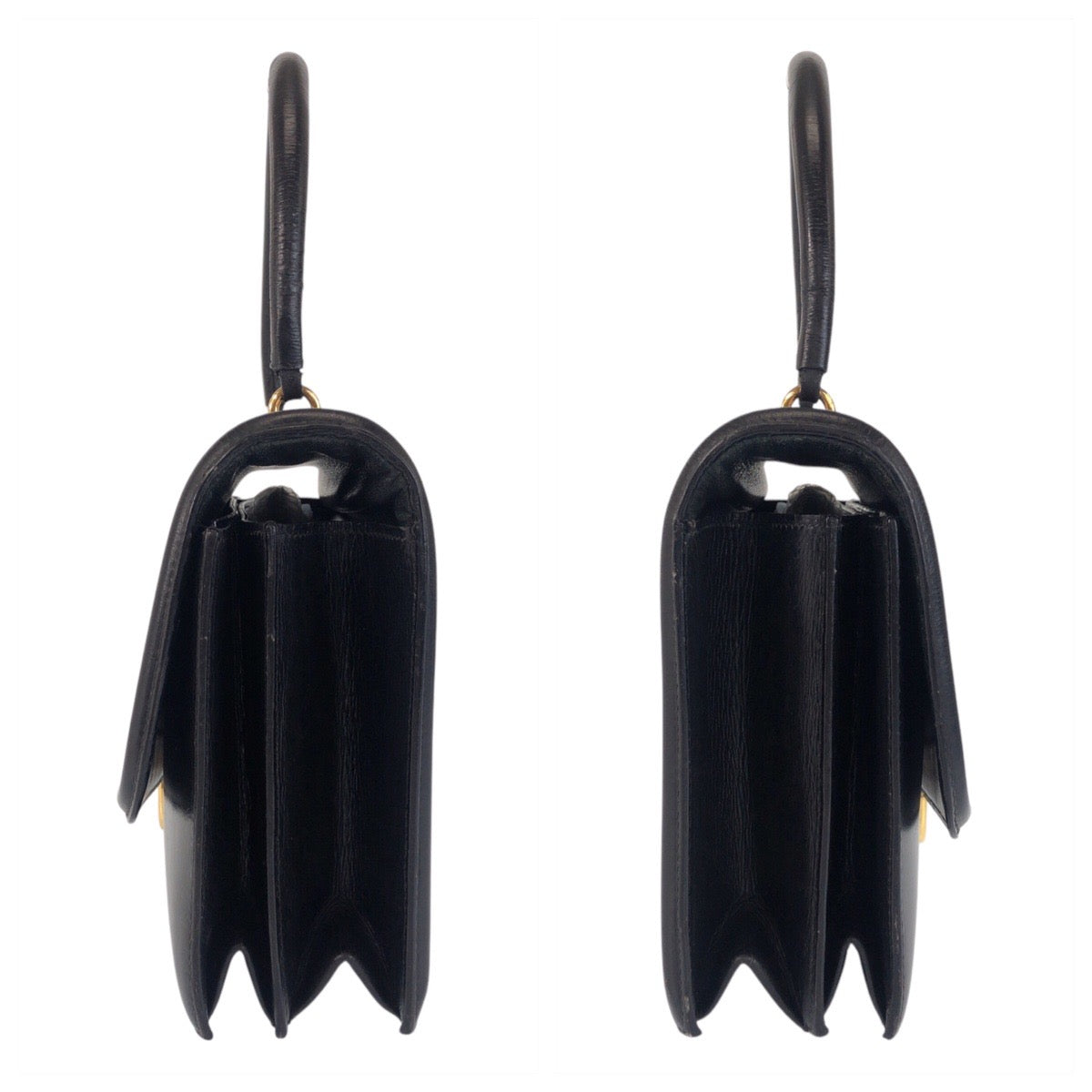 17014
HERMES エルメス ヴィンテージ シェーヌダンクル サック ア マン ブラック ゴールド金具 ボックスカーフ ハンドバッグ レディース AB400