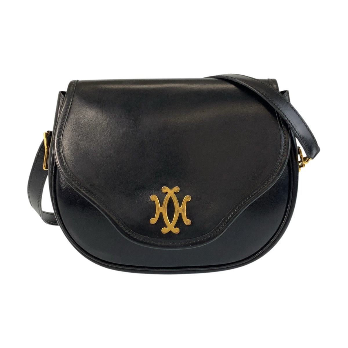 17015
HERMES エルメス ヴィンテージ ブラック 黒 ゴールド金具 レザー ショルダーバッグ ポシェット レディース ABP210