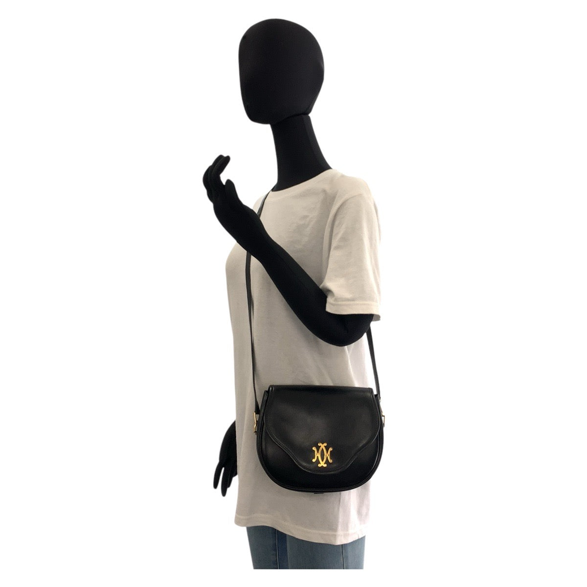 17015
HERMES エルメス ヴィンテージ ブラック 黒 ゴールド金具 レザー ショルダーバッグ ポシェット レディース ABP210