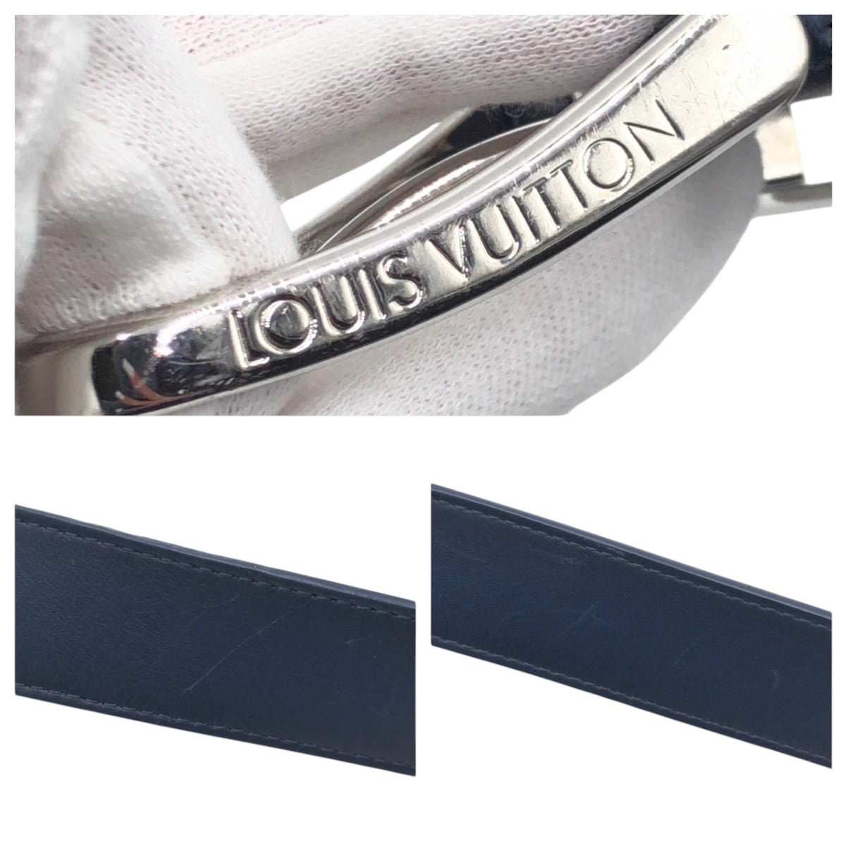17027
LOUIS VUITTON ルイヴィトン サンチュール ポンヌフ ネイビー シルバー レザー / メタル M0172 ベルト 男女兼用  メンズ ABP46