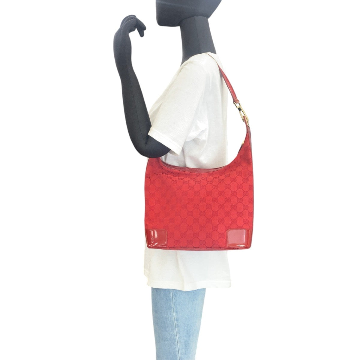 17036
GUCCI グッチ レッド ゴールド金具 GGキャンバス / エナメル 001 4204 ショルダーバッグ ホーボー  レディース AB36