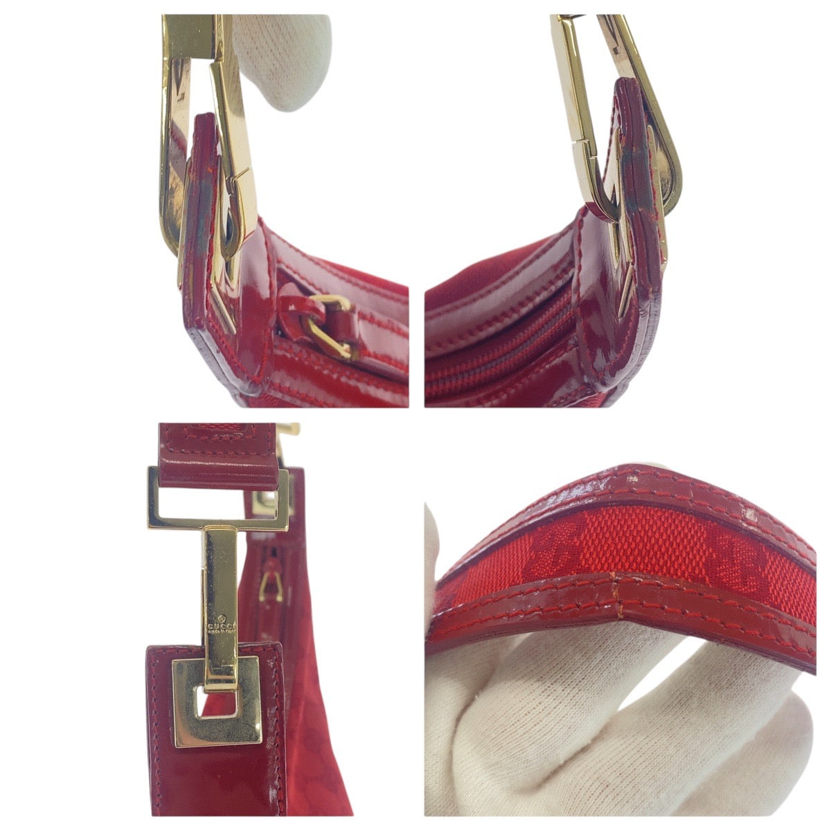 17036
GUCCI グッチ レッド ゴールド金具 GGキャンバス / エナメル 001 4204 ショルダーバッグ ホーボー  レディース AB36