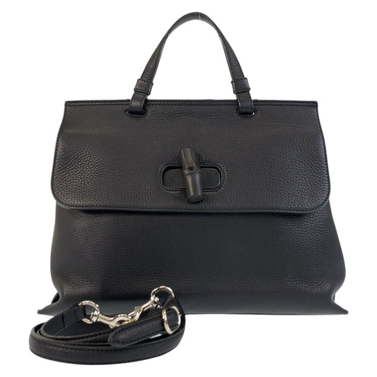 17038
GUCCI グッチ バンブー デイリー ブラック 黒 シルバー金具 レザー 392013 ハンドバッグ ショルダーバッグ 2way  レディース ABP65