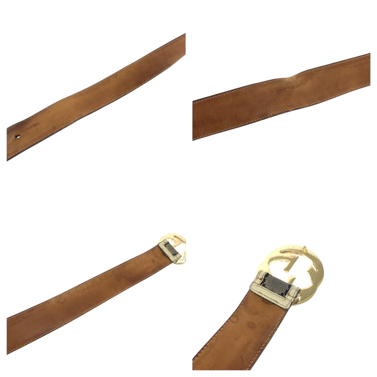 17039
GUCCI グッチ インターロッキング 84cm/34inc ベージュ ネイビー アイボリー ゴールド金具 GGキャンバス 114876 ベルト バックル  メンズ