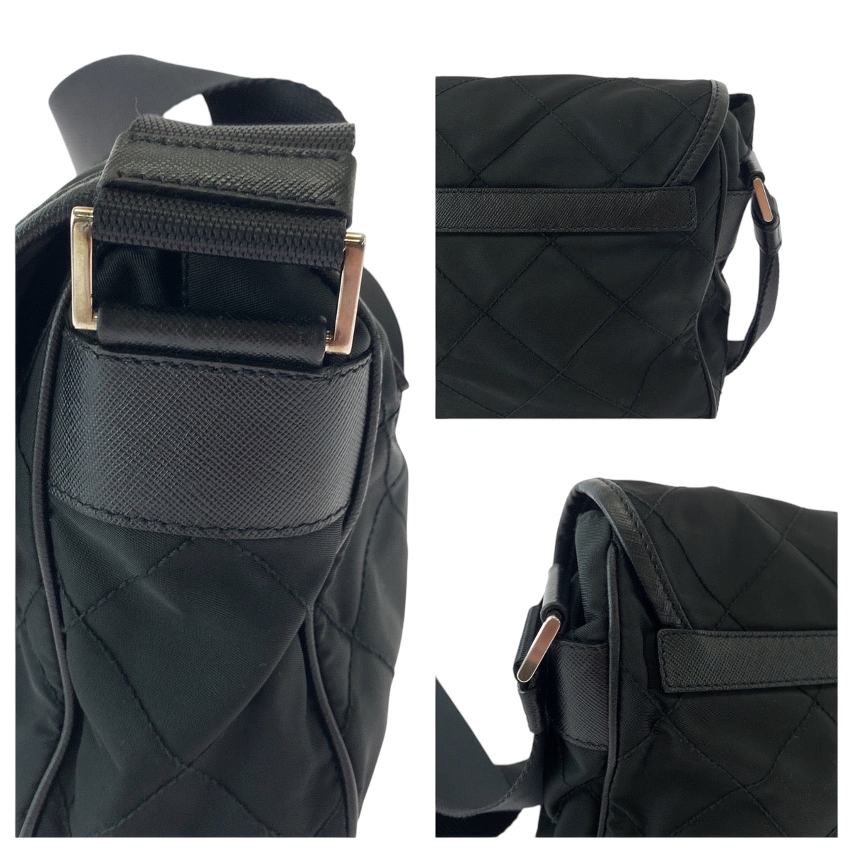 17041
PRADA プラダ キルティング テスート 三角ロゴプレート ブラック 黒 シルバー金具 ナイロン BT0422 ショルダーバッグ メッセンジャーバッグ レディース A55