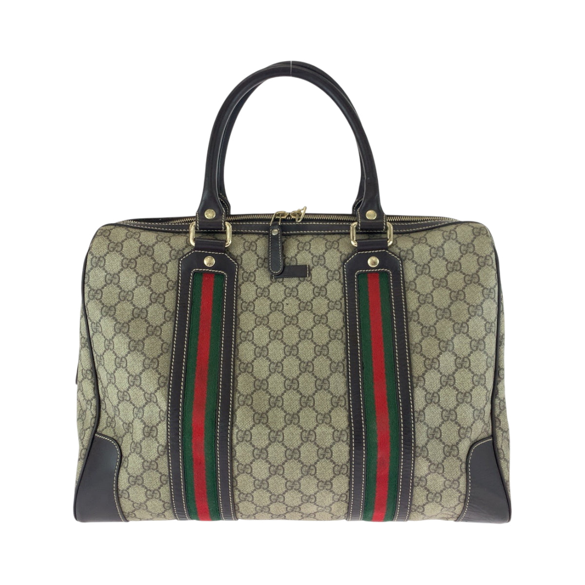 17044
GUCCI グッチ ベージュ ブラウン マルチカラー ゴールド金具 PVC 101478 ボストンバッグ ハンドバッグ  メンズ AB58