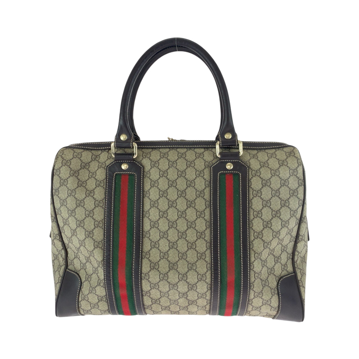 17044
GUCCI グッチ ベージュ ブラウン マルチカラー ゴールド金具 PVC 101478 ボストンバッグ ハンドバッグ  メンズ AB58