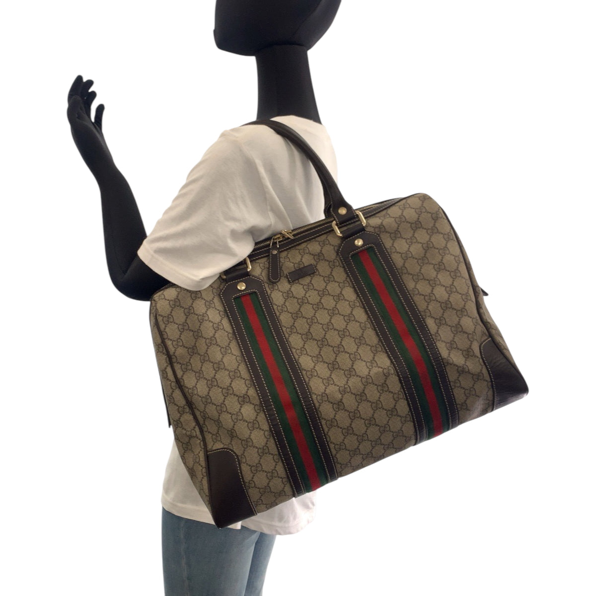 17044
GUCCI グッチ ベージュ ブラウン マルチカラー ゴールド金具 PVC 101478 ボストンバッグ ハンドバッグ  メンズ AB58