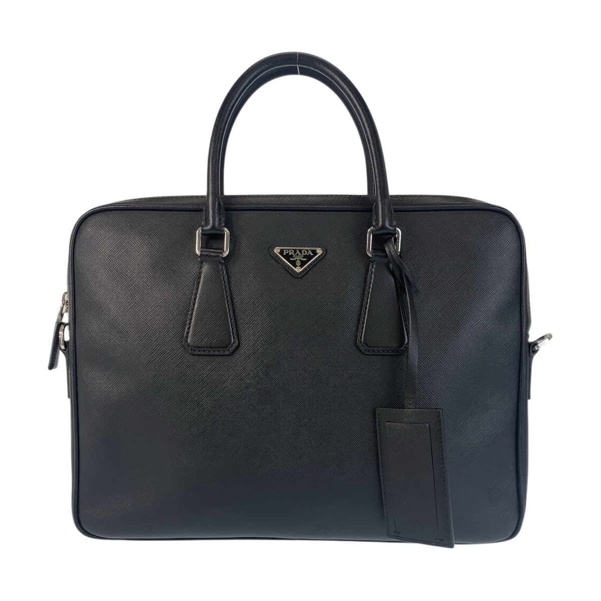 17046
PRADA プラダ サフィアーノ ブラック 黒 シルバー金具 レザー ビジネスバッグ ブリーフケース  メンズ
