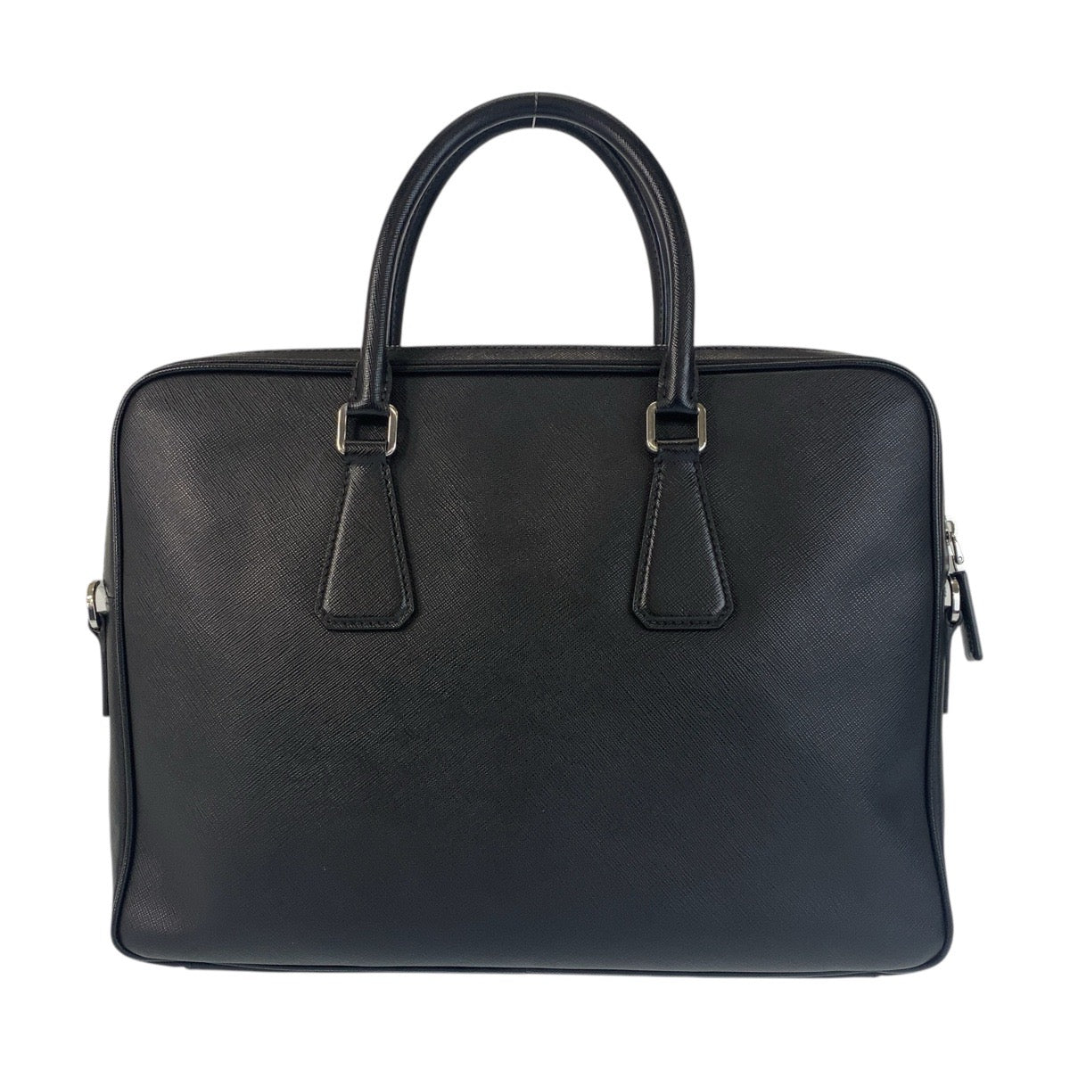17046
PRADA プラダ サフィアーノ ブラック 黒 シルバー金具 レザー ビジネスバッグ ブリーフケース  メンズ