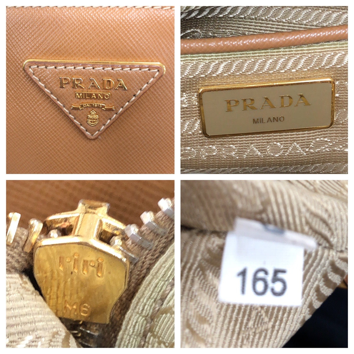 17047
PRADA プラダ サフィアーノ 三角ロゴプレート バイカラー ブラウン イエロー ゴールド金具 レザー トートバッグ ショルダーバッグ 2WAY レディース AB78