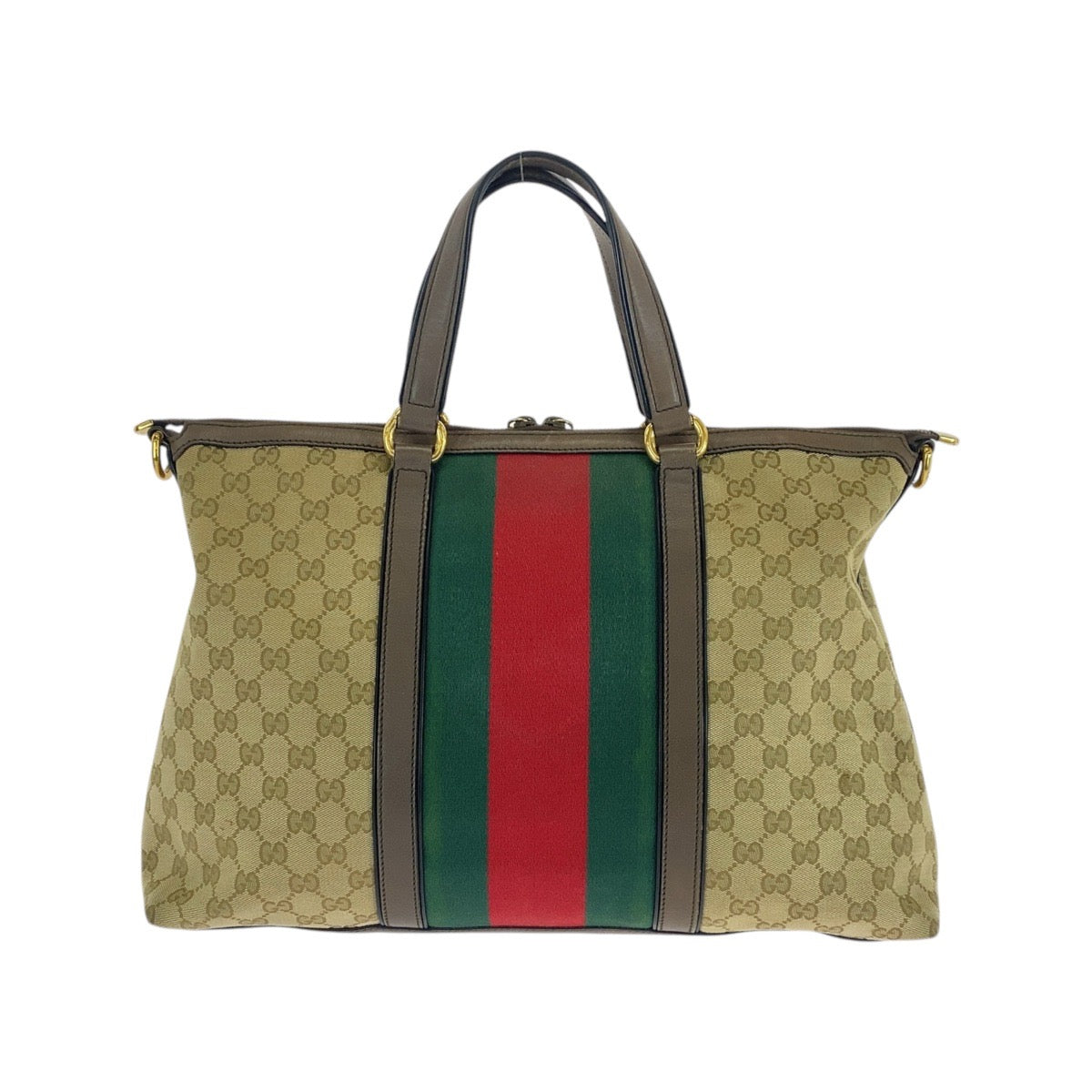 17048
GUCCI グッチ シェリーライン ベージュ ブラウン ゴールド金具 GGキャンバス / レザー 309621 トートバッグ ショルダーバッグ 2way  レディース AB62