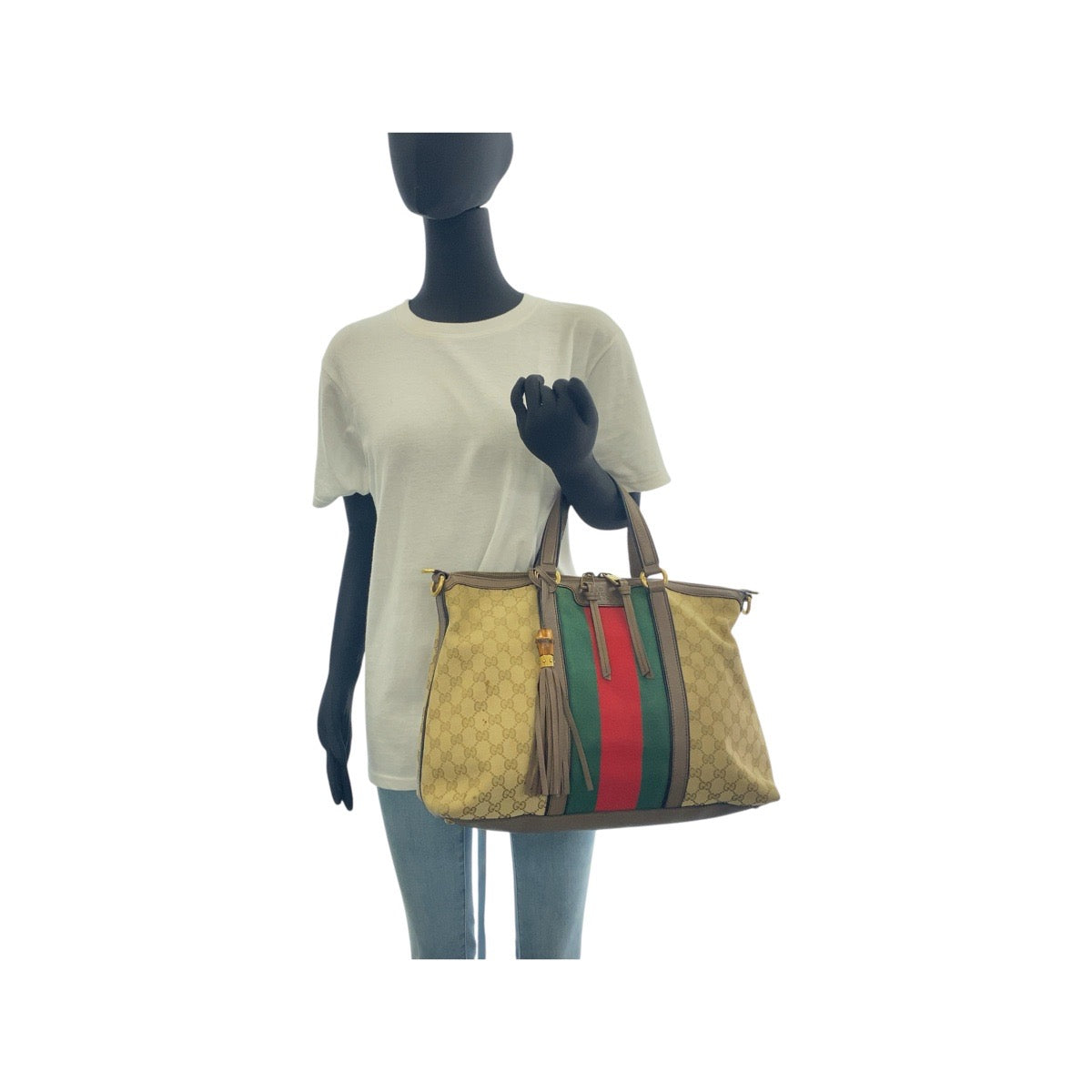 17048
GUCCI グッチ シェリーライン ベージュ ブラウン ゴールド金具 GGキャンバス / レザー 309621 トートバッグ ショルダーバッグ 2way  レディース AB62