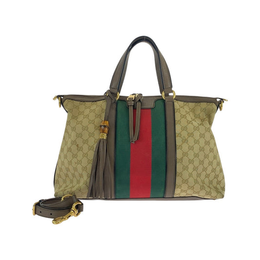 17048
GUCCI グッチ シェリーライン ベージュ ブラウン ゴールド金具 GGキャンバス / レザー 309621 トートバッグ ショルダーバッグ 2way レディース AB62