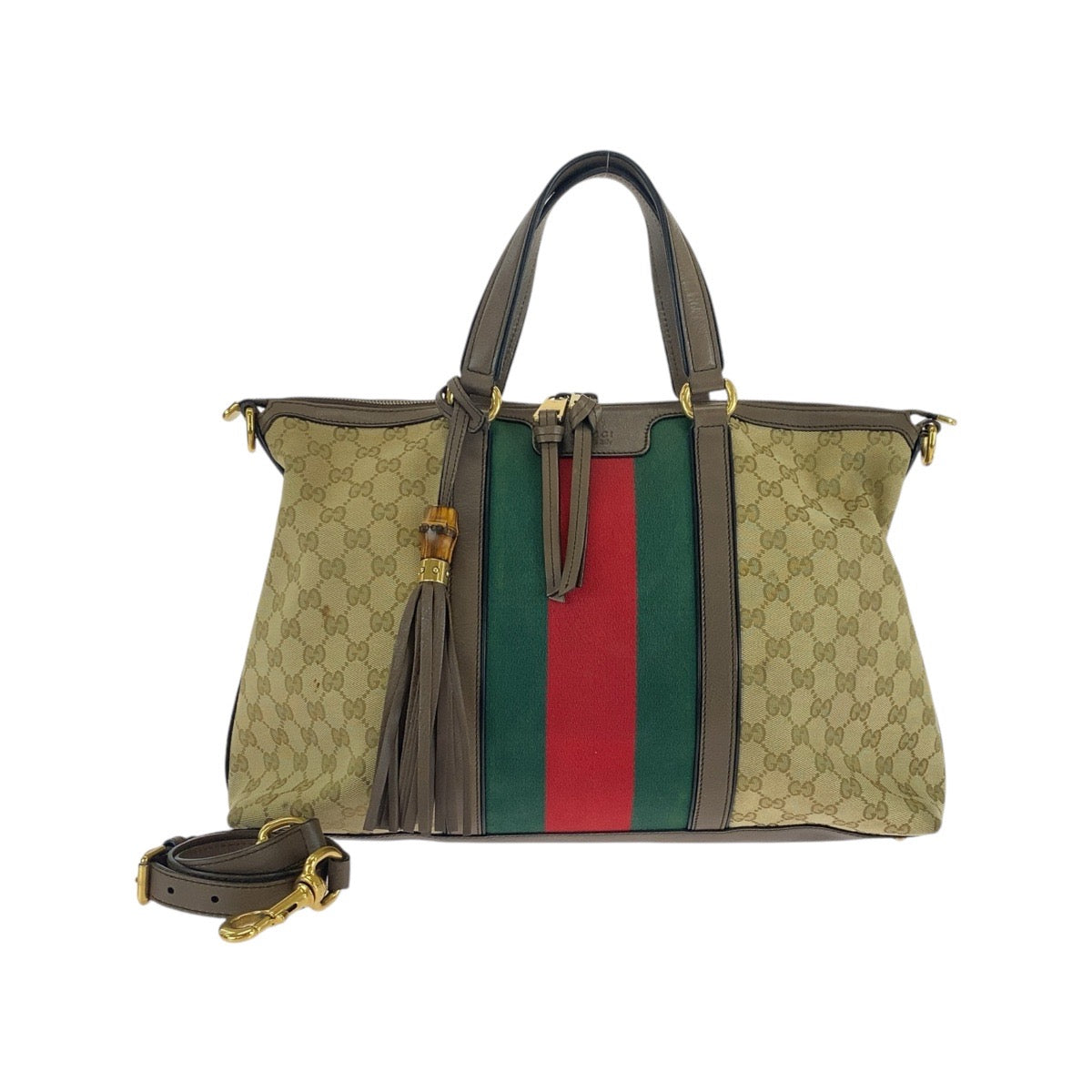17048
GUCCI グッチ シェリーライン ベージュ ブラウン ゴールド金具 GGキャンバス / レザー 309621 トートバッグ ショルダーバッグ 2way  レディース AB62