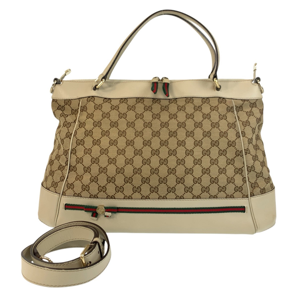 17049
GUCCI グッチ メイフェア シェリーライン ベージュ ゴールド金具 GGキャンバス / レザー 257349 トートバッグ ショルダーバッグ 2way レディース AB45