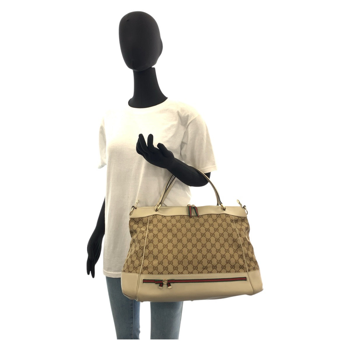 17049
GUCCI グッチ メイフェア シェリーライン ベージュ ゴールド金具 GGキャンバス / レザー 257349 トートバッグ ショルダーバッグ 2way レディース AB45