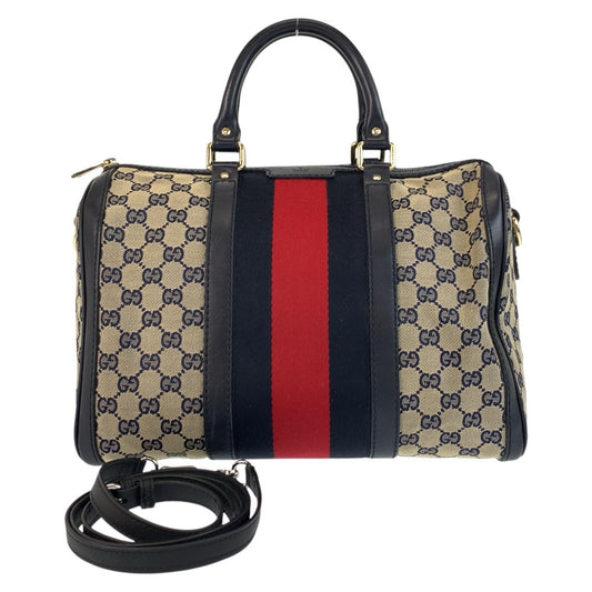 17050
GUCCI グッチ シェリーライン グレー ネイビー ゴールド金具 GGキャンバス / レザー 247205 ハンドバッグ ボストンバッグ ショルダーバッグ 2way レディース AB73