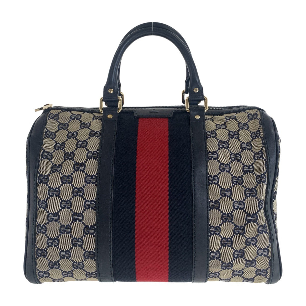 17050
GUCCI グッチ シェリーライン グレー ネイビー ゴールド金具 GGキャンバス / レザー 247205 ハンドバッグ ミニボストンバッグ レディース AB73