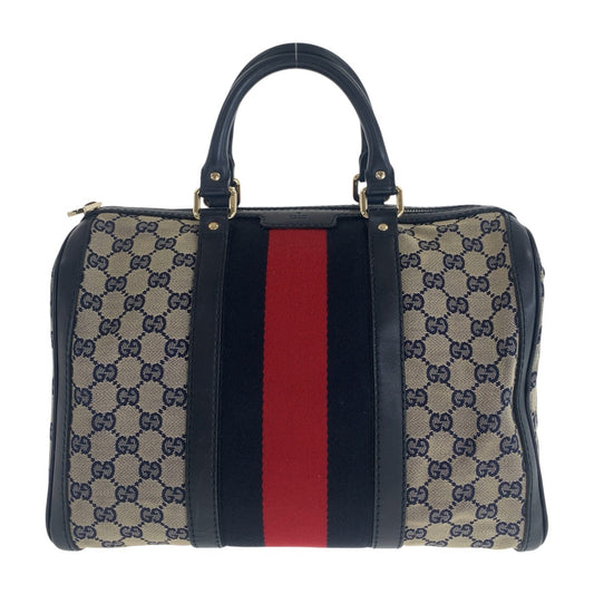 17050
GUCCI グッチ シェリーライン グレー ネイビー ゴールド金具 GGキャンバス / レザー 247205 ハンドバッグ ミニボストンバッグ レディース AB73