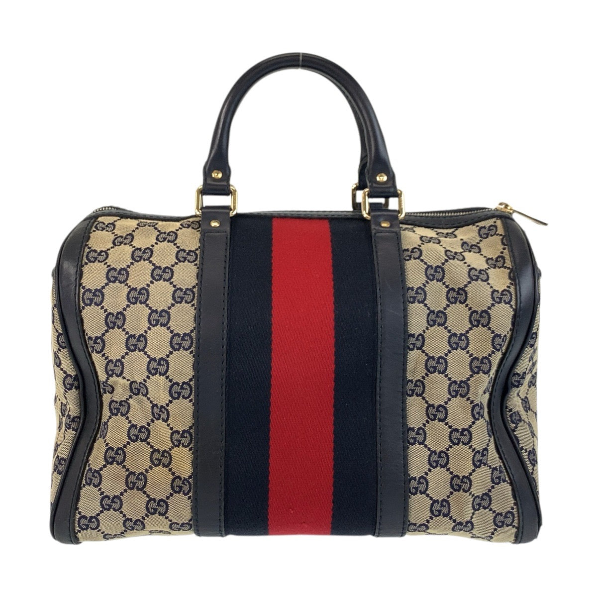 17050
GUCCI グッチ シェリーライン グレー ネイビー ゴールド金具 GGキャンバス / レザー 247205 ハンドバッグ ボストンバッグ ショルダーバッグ 2way レディース AB73