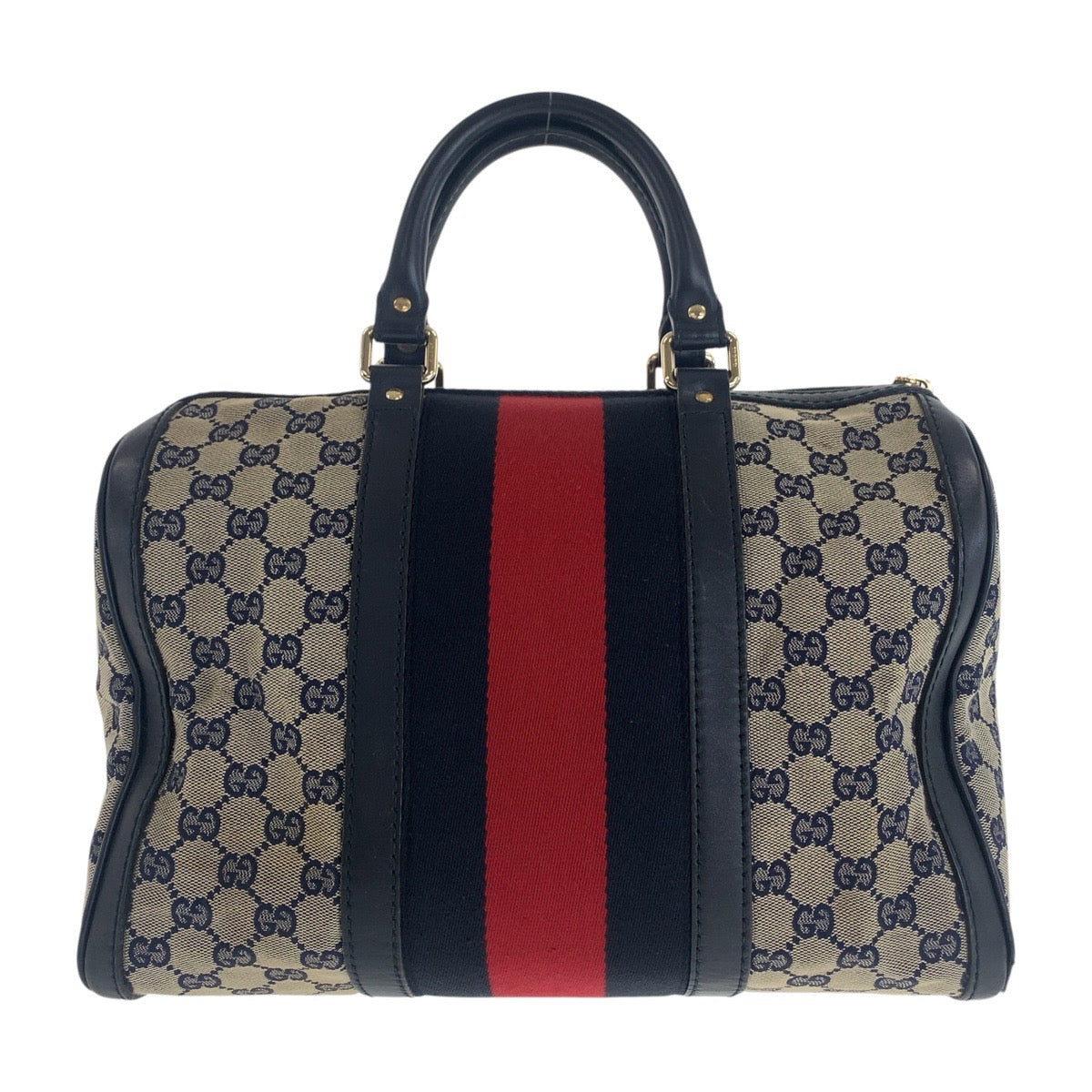 17050
GUCCI グッチ シェリーライン グレー ネイビー ゴールド金具 GGキャンバス / レザー 247205 ハンドバッグ ミニボストンバッグ レディース AB73