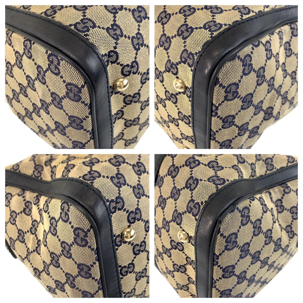 17050
GUCCI グッチ シェリーライン グレー ネイビー ゴールド金具 GGキャンバス / レザー 247205 ハンドバッグ ボストンバッグ ショルダーバッグ 2way レディース AB73